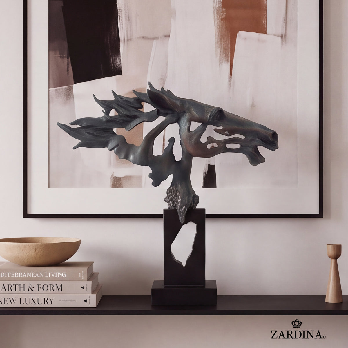 "The Flying Shadow" - Modern Abstract Horse Head Bust Sculpture