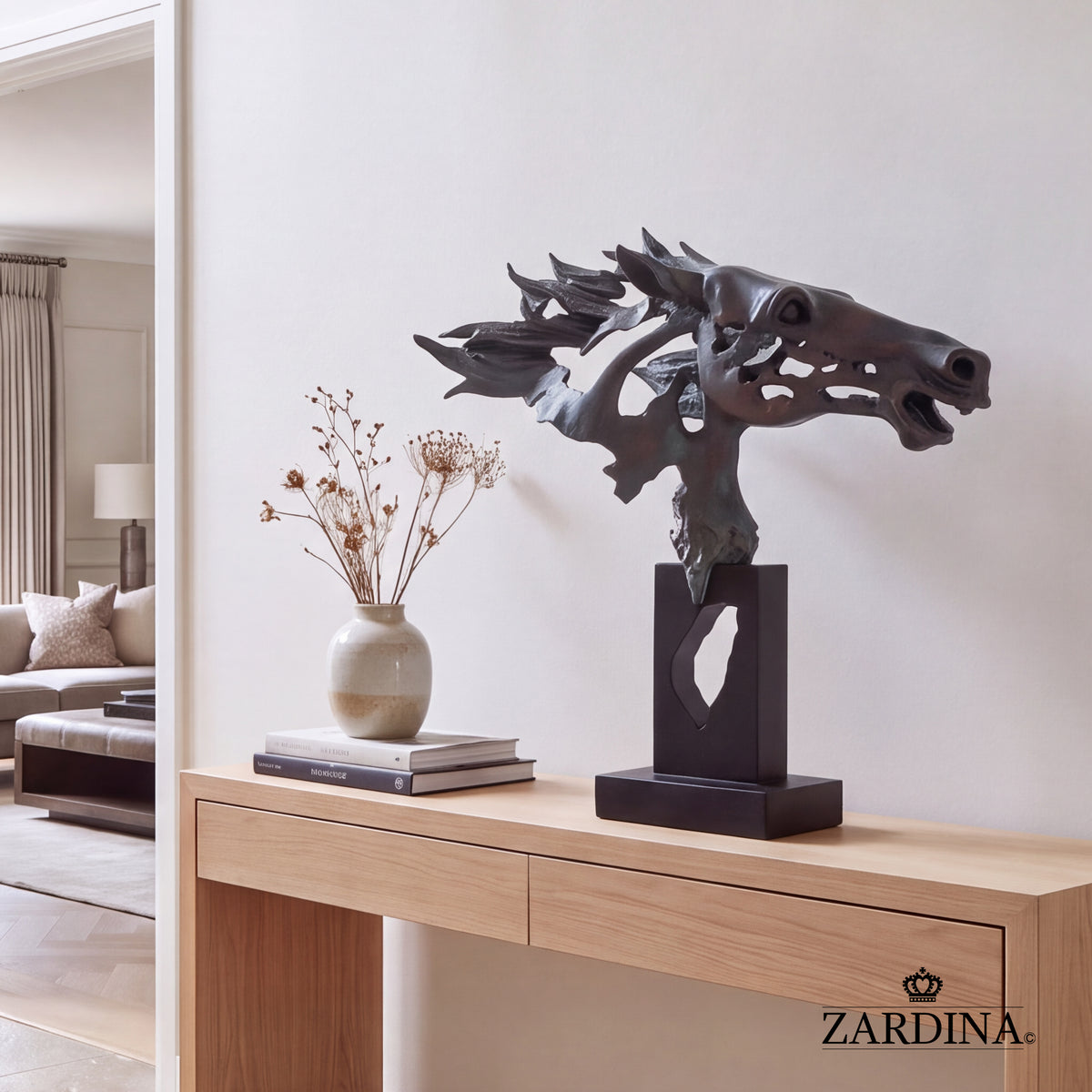 "The Flying Shadow" - Modern Abstract Horse Head Bust Sculpture
