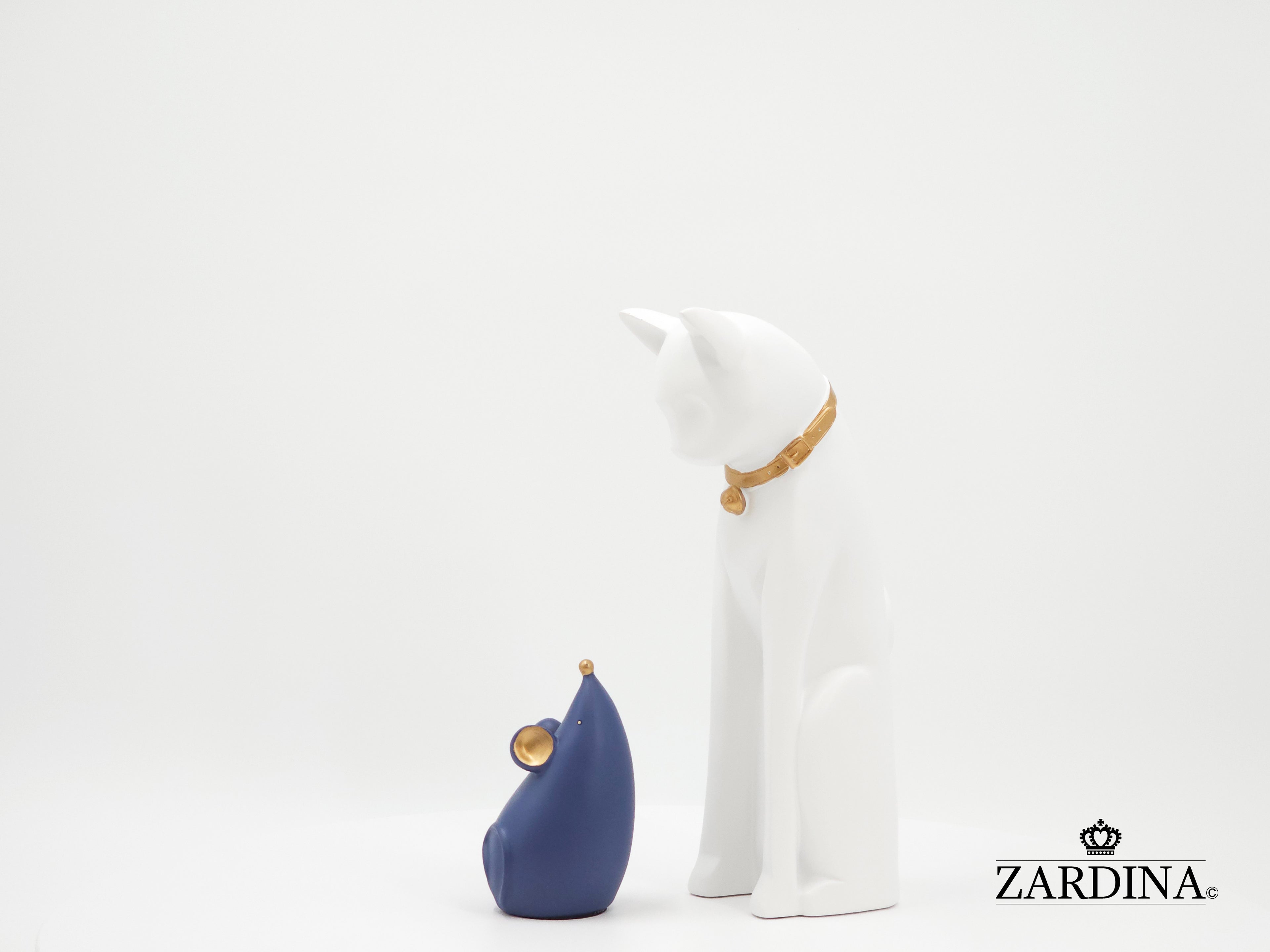 When The White Cat Meet The Blue Mouse Ornament Sculpture Home Décor Statue