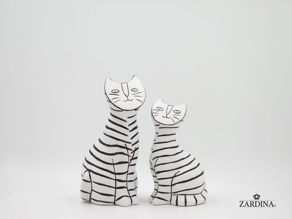 White Smiley Kittens Hand Painted Art Deco Cat Sculpture Ornament Statue