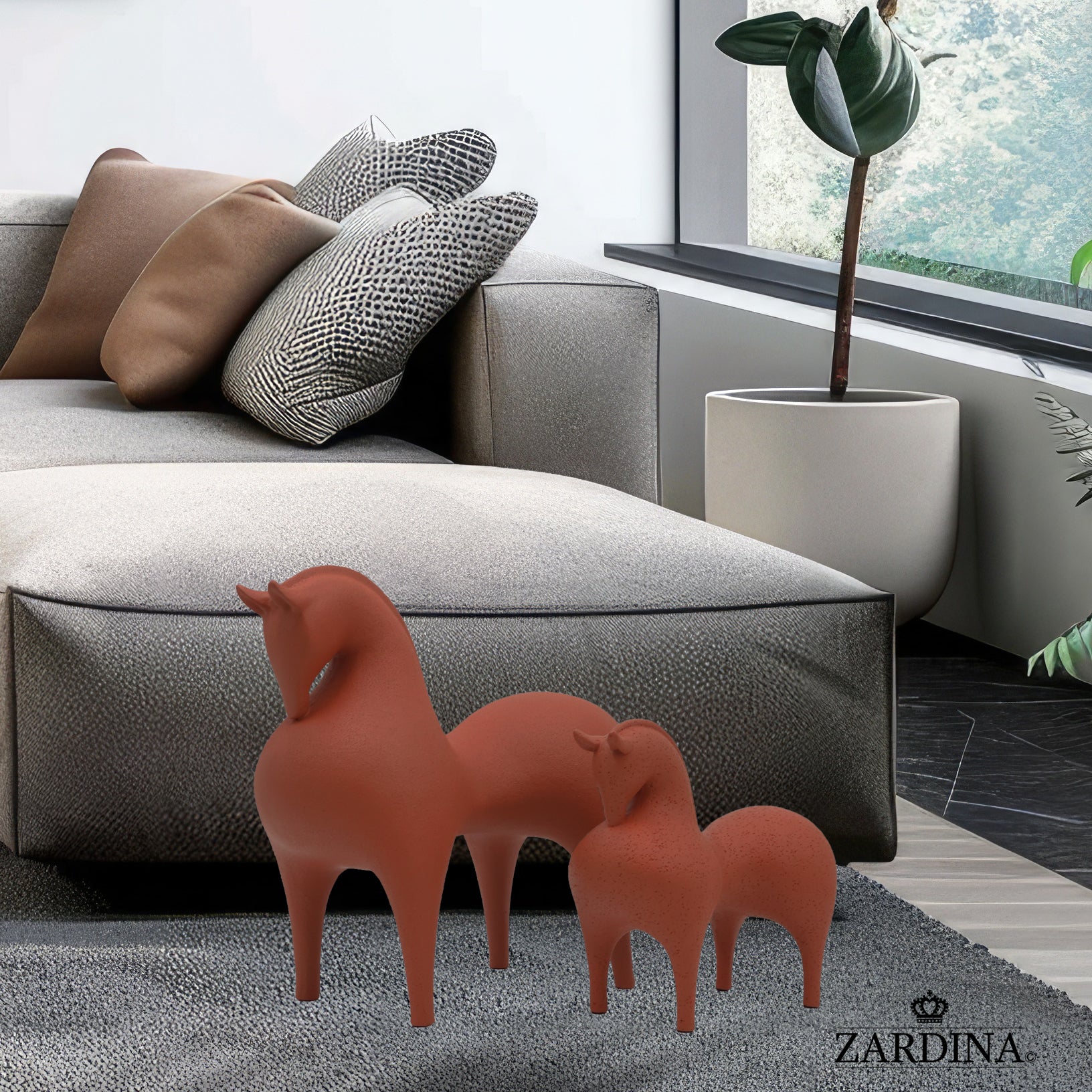 Terracotta Horse (Clay Orange) Art Sculpture Ornament statue Interior Décor
