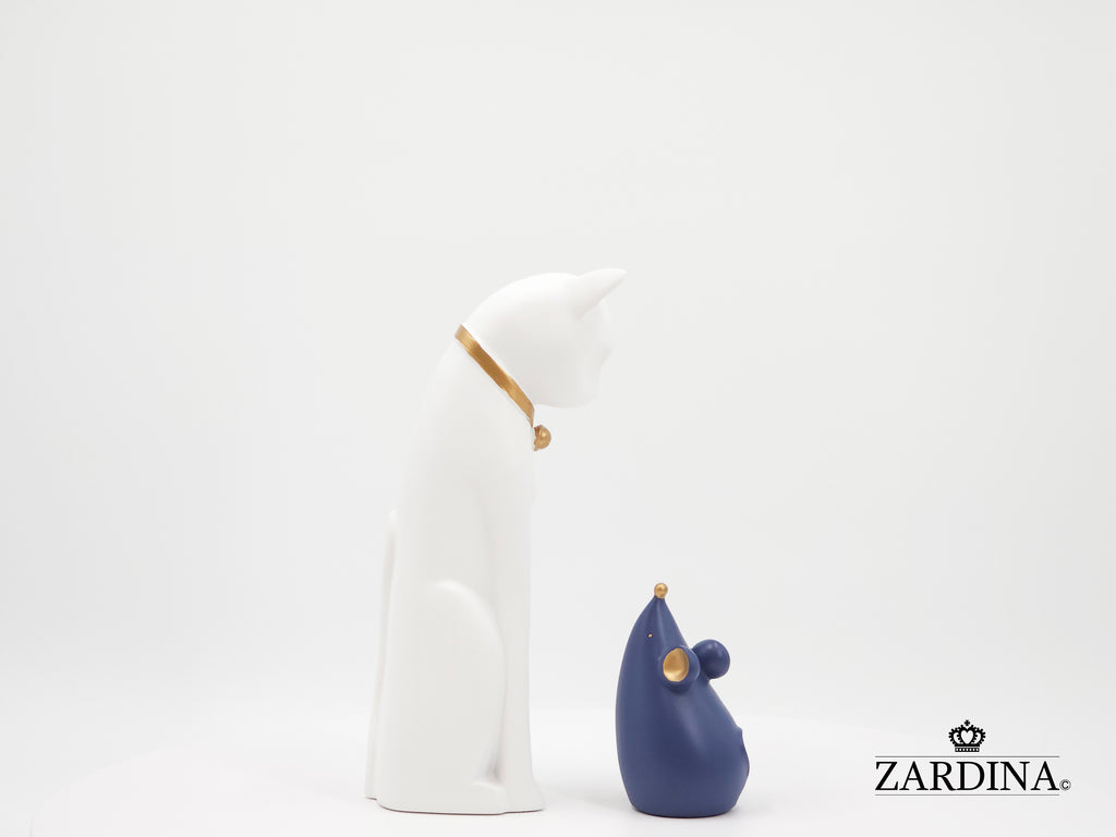 When The White Cat Meet The Blue Mouse Ornament Sculpture Home Décor Statue