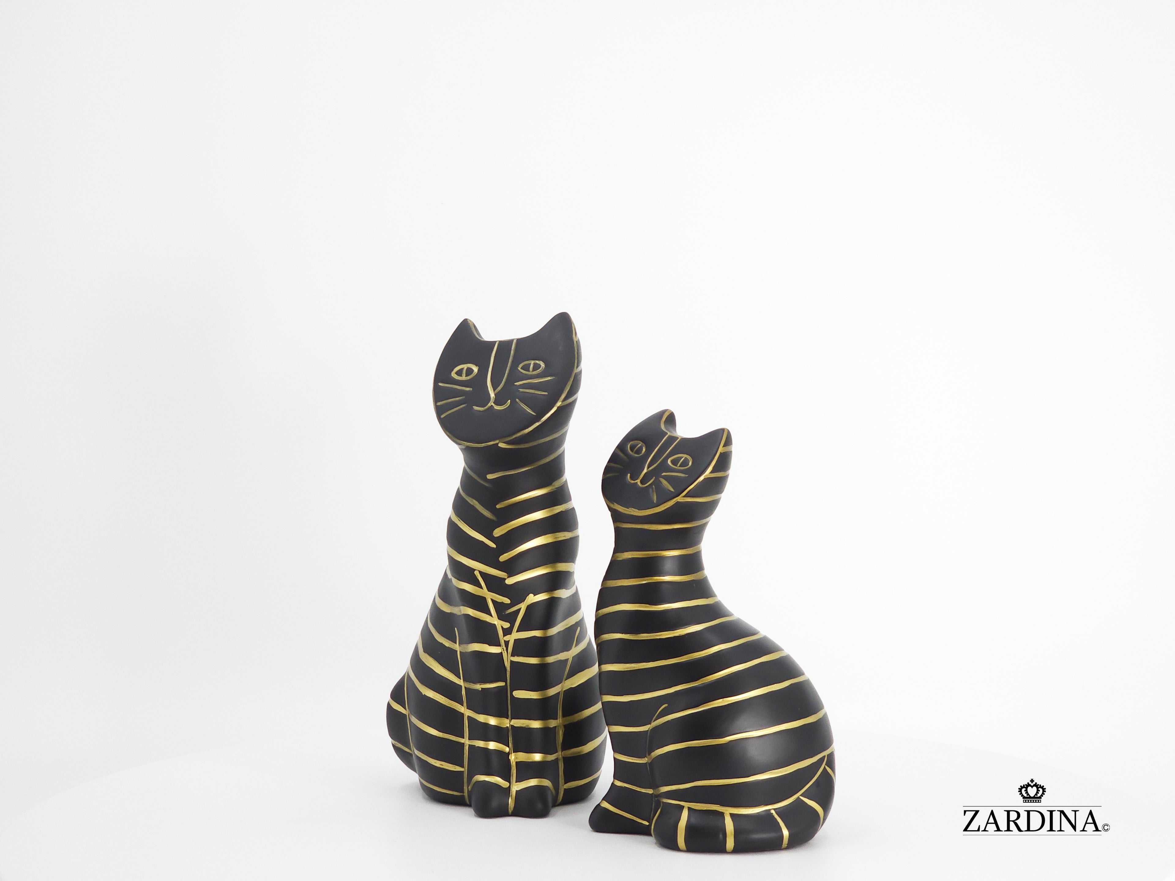 Black Smiley Kittens Hand Painted Art Deco Cat Sculpture Ornament Statue