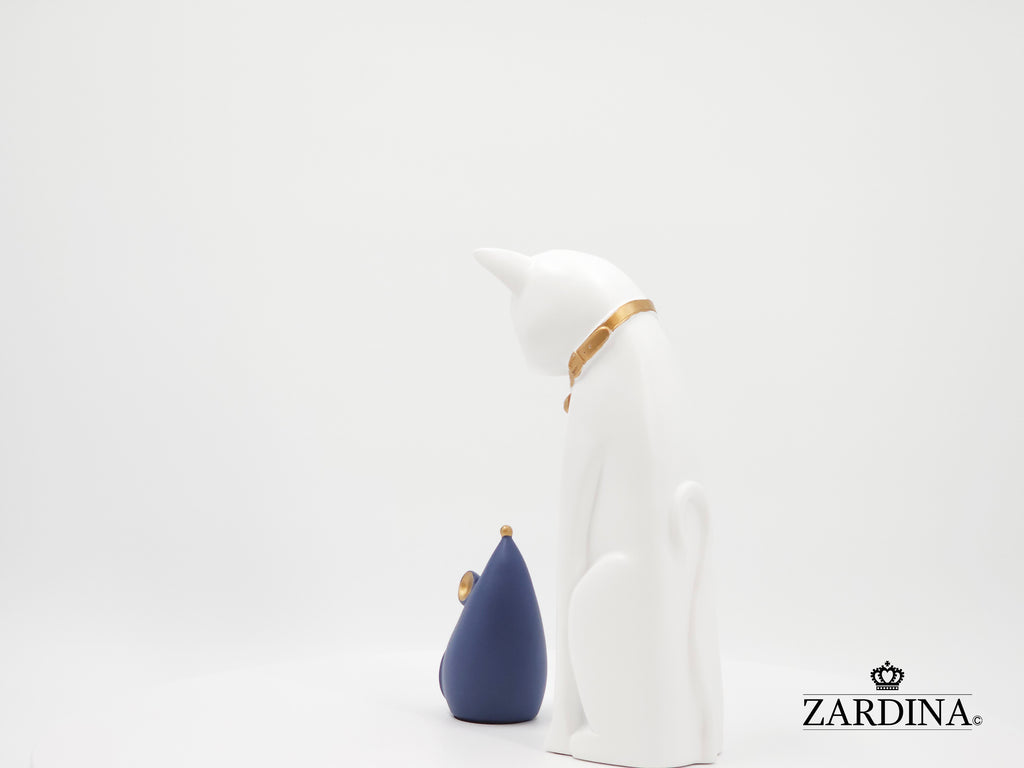 When The White Cat Meet The Blue Mouse Ornament Sculpture Home Décor Statue