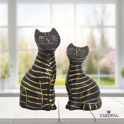Black Smiley Kittens Hand Painted Art Deco Cat Sculpture Ornament Statue