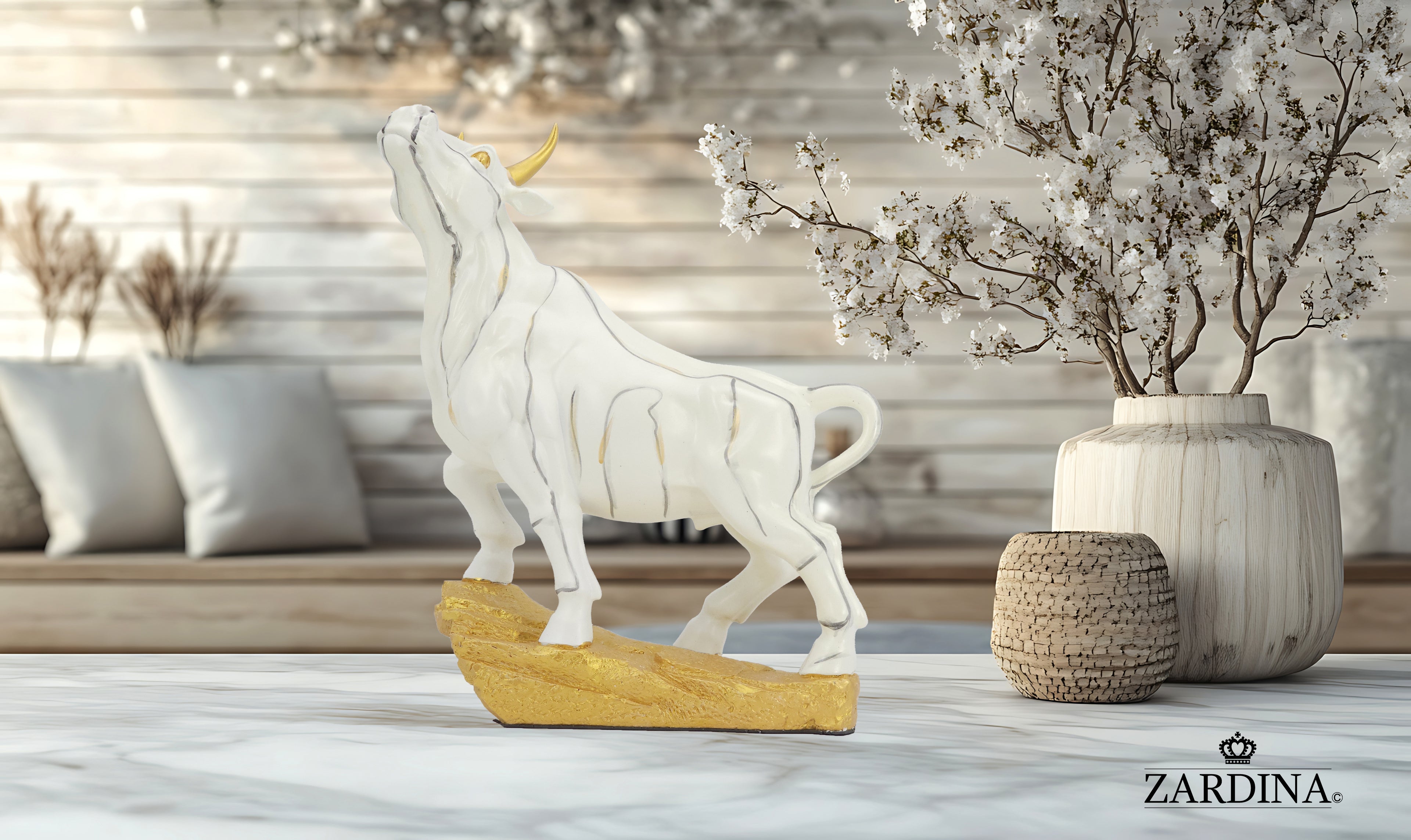 White Bull of Fortune Art Sculpture Ornament statue Interior Décor