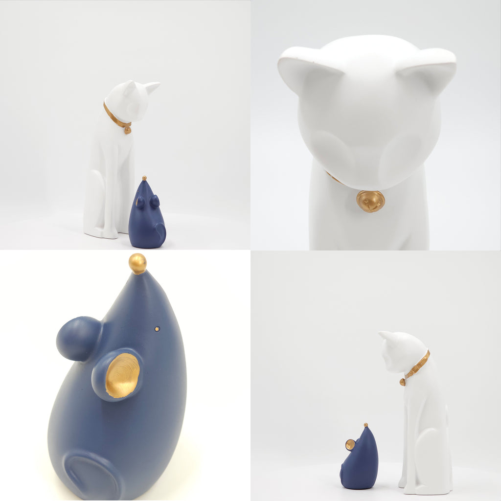 When The White Cat Meet The Blue Mouse Ornament Sculpture Home Décor Statue