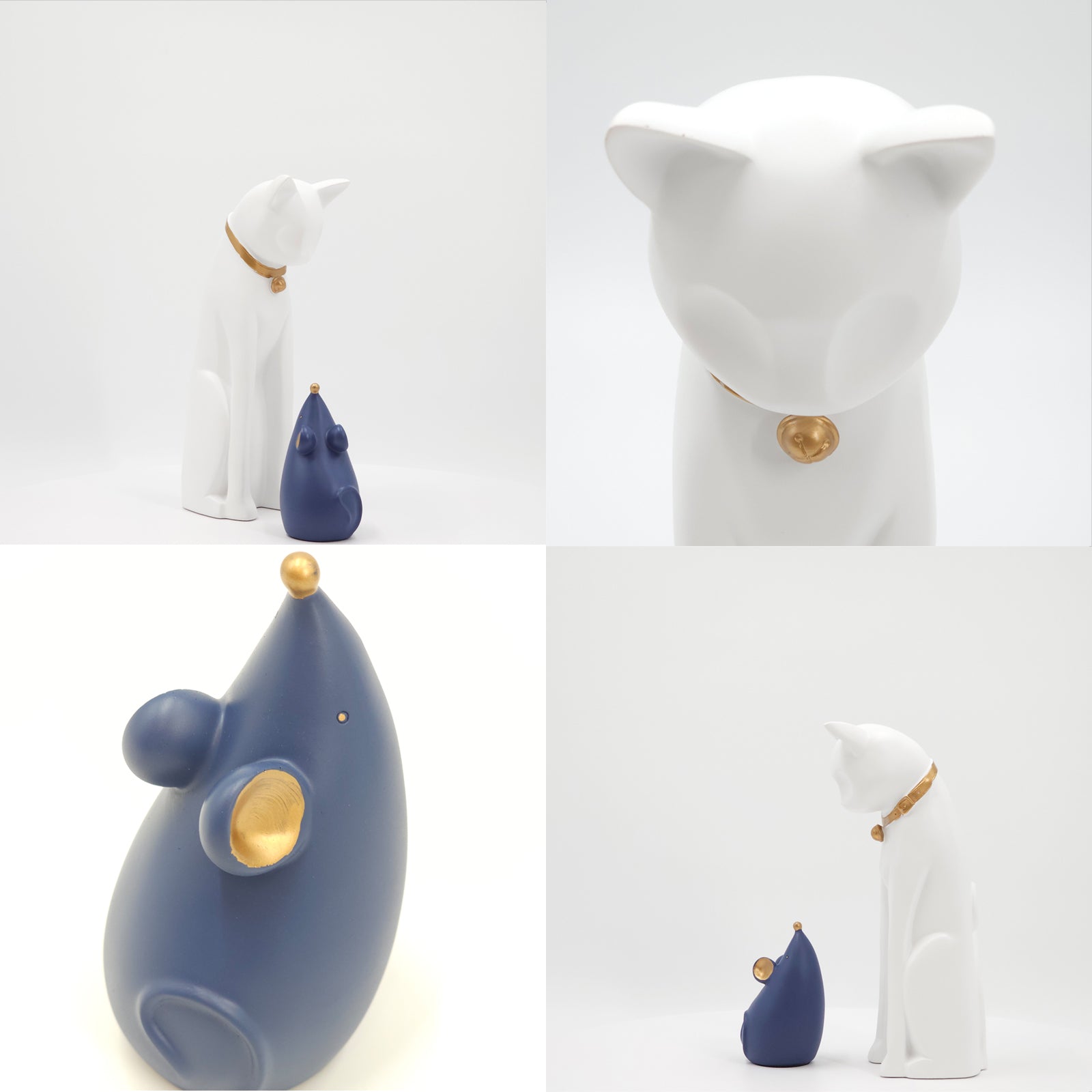 When The White Cat Meet The Blue Mouse Ornament Sculpture Home Décor Statue