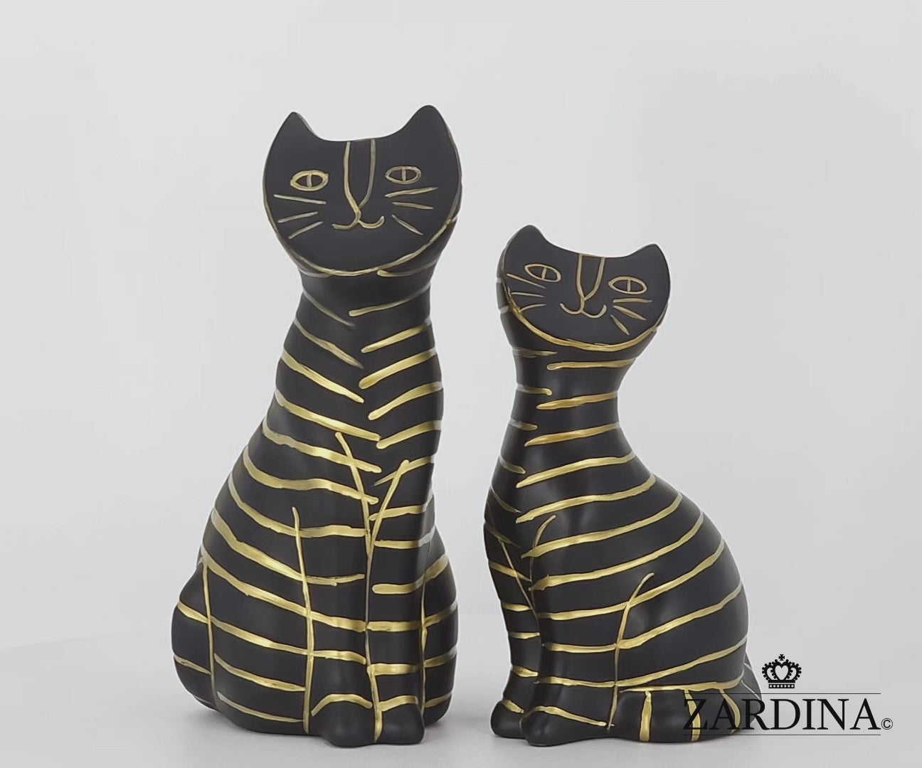 Black Smiley Kittens Hand Painted Art Deco Cat Sculpture Ornament Statue